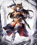  1girl aqua_eyes armor bikini_armor gradient gradient_background kurobuchi_numama smile solo sword 