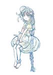  1girl absurdly_long_hair anklet barefoot child dress hantoumei_namako jellyfish jewelry pale_skin ponytail purple_hair side_ponytail simple_background solo very_long_hair violet_eyes white_background 