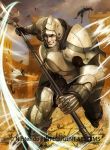  1boy armor armored_boots boots brown_eyes brown_hair castle clouds cloudy_sky company_name faceless faceless_male fire_emblem fire_emblem_cipher fire_emblem_echoes:_mou_hitori_no_eiyuuou full_body gloves grass helmet ippei_soeda knight male_focus official_art polearm rock sky solo spear teeth valbar_(fire_emblem) weapon 