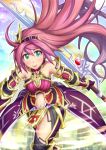  1girl armor gradient gradient_background green_eyes happy knight pink_hair solo sword tagme 