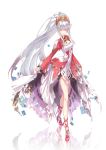  1girl breasts choker cleavage closed_eyes dress hair_ornament jewelry lailah_(tales) ponytail shoes silver_hair simple_background tales_of_(series) tales_of_zestiria very_long_hair 