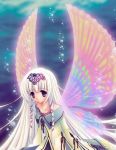  1girl fairy gradient gradient_background long_hair nishiwaki_yuuri ribbon violet_eyes white_hair wings 