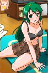  1girl bra breasts game_cg green_eyes green_hair indoors looking_at_viewer official_art shoko_(super_real_mahjong) solo super_real_mahjong underwear 