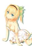  1girl bare_shoulders blonde_hair blue_eyes blush breasts cleavage dress edna_(tales) hair_ornament hairband short_hair side_ponytail simple_background smile tales_of_(series) tales_of_zestiria 