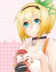 1girl bare_shoulders blonde_hair blue_eyes choker doll dress edna_(tales) gloves hair_ornament hairband hat plaid plaid_background ribbon short_hair side_ponytail tales_of_(series) tales_of_zestiria 