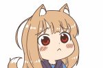  1girl animal_ears animated animated_gif blush face gyate_gyate holo long_hair red_eyes simple_background spice_and_wolf tail 