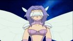  00s 1girl animated animated_gif ass bomb boots breasts cleavage cleavage_cutout digimon digimon_frontier facial_mark fairy fairy_wings fairymon female garter_belt gauntlets hair_flip lavender_hair legs long_hair panties shoulder_pads spinning split underwear visor wind wings 