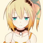  1girl aqua_eyes bare_shoulders choker deta-mxproject dress edna_(tales) hair_ornament hairband orange_hair ribbon short_hair side_ponytail simple_background smile tales_of_(series) tales_of_zestiria 