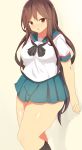  1girl a_channel blush breasts brown_eyes brown_hair long_hair looking_at_viewer nishi_yuuko open_mouth owafu plump simple_background skirt solo standing 