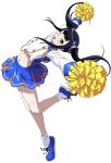  00s 1girl black_hair cheerleader female ikkitousen jumping long_hair looking_at_viewer official_art saji_genpou_(true) shoes twintails white_background wink yellow_eyes 