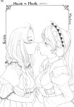  2girls blush kiss monochrome multiple_girls saliva tongue tongue_out yuri 
