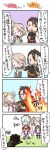  4koma alisha_diphda alvin_(tales) armor belt blush boots breasts brown_hair closed_eyes coat comic dress fire gloves grey_hair hair_ornament lailah_(tales) long_hair multicolored_hair open_mouth pants ponytail princess scarf shoes short_hair short_shorts shorts side_ponytail simple_background tales_of_(series) tales_of_xillia tales_of_zestiria very_long_hair 