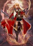  1girl armor blonde_hair gradient gradient_background red_eyes solo sword tagme 