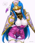  1girl armor atlus blue_hair breasts female genei_ibunroku_#fe long_hair megami_tensei panties sheeda_(gir#fe) simple_background smile underwear 