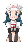  1girl blue_eyes blue_hair hainchu hikari_(pokemon) navel nintendo pokemon simple_background solo team_rocket_(cosplay) 