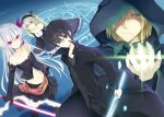  2boys 2girls arayashiki_meisei black_hair blonde_hair blue_eyes cape dress exodus_reactors gothic grey_eyes lolita_fashion long_hair multiple_boys multiple_girls navel pantyhose red_eyes shikigami_orihime short_hair silver_hair sword weapon won_(az_hybrid) 