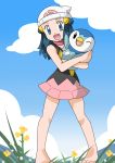  barefoot blue_eyes blue_hair dress gradient gradient_background hainchu hikari_(pokemon) nintendo piplup pokemon 