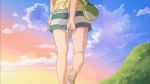  1girl aiura amaya_kanaka animated animated_gif ass bag bare_legs barefoot feet from_behind handbag legs sandals screencap shoes_removed shorts soles solo standing_on_one_leg thighs wedgie 