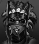  1girl artist_request ferra glasses looking_at_viewer monochrome mortal_kombat mortal_kombat_x naughty_face resized silver_hair solo tongue_piercing 