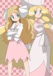  2girls blonde_hair blue_eyes cattleya_(pokemon) checkered elite_four hainchu multiple_girls nintendo pokemon 