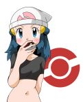 1girl blue_eyes blue_hair hainchu hikari_(pokemon) navel nintendo pokemon simple_background solo 