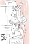  balancing chair charlotta_(granblue_fantasy) crown granblue_fantasy harbin jingai_modoki monochrome pointy_ears stretch 