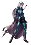  1boy androgynous armor cape official_art shin_megami_tensei simple_background spear tam_lin white_hair 