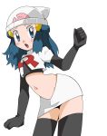  1girl blue_eyes blue_hair hainchu hikari_(pokemon) navel nintendo open_mouth pokemon simple_background solo team_rocket_(cosplay) 