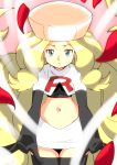  1girl blonde_hair blue_eyes cattleya_(pokemon) elite_four gradient gradient_background hainchu navel nintendo pokemon solo team_rocket_(cosplay) 