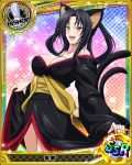  1girl animal_ears bare_shoulders black_hair breasts cat_ears cat_tail checkered cleavage erect_nipples female high_school_dxd japanese_clothes kuroka large_breasts long_hair looking_at_viewer official_art open_mouth smile solo standing tail yellow_eyes yukata 
