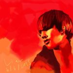  10s 1boy 2015 bangs bigbang daesung dated hair_over_eyes male_focus monochrome red solo upper_body 