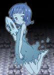  1girl child dress duskull flat_chest ghost gradient gradient_background mask monochrome personification pokemon pokemon_(game) red_eyes short_hair solo spirit torn_clothes 