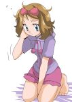  1girl blue_eyes brown_hair hainchu nintendo pokemon serena_(pokemon) simple_background solo 