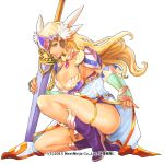  1girl armor bikini_armor blonde_hair breasts female large_breasts simple_background solo sword valkyrie yuyo 