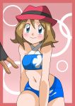  blue_eyes brown_hair gradient gradient_background hainchu navel nintendo pokemon serena_(pokemon) 