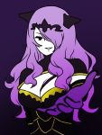  1girl artist_request breasts camilla_(fire_emblem_if) cleavage female fire_emblem gradient gradient_background hair_over_one_eye looking_at_viewer purple_hair solo violet_eyes 