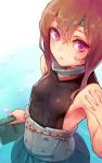  1girl bare_shoulders breasts brown_eyes brown_hair erect_nipples evers gradient gradient_background headband headgear kantai_collection partially_submerged petals short_hair sideboob sleeveless small_breasts solo taihou_(kantai_collection) 