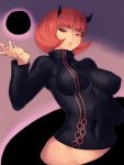  1girl breasts darkness erect_nipples female fumio_(rsqkr) gradient gradient_background horns large_breasts lips looking_at_viewer mira_(world_trigger) navel no_panties red_eyes redhead short_hair solo world_trigger 