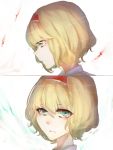  1girl aili_(aliceandoz) alice_margatroid aqua_eyes blonde_hair face hairband looking_at_viewer looking_away short_hair simple_background solo touhou 