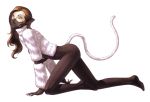  1girl all_fours animal_ears brown_hair cat_ears cat_tail long_hair looking_at_viewer mask nekomata nekomata_(megami_tensei) official_art shin_megami_tensei solo tail white_background yellow_eyes 