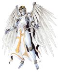  1boy angel_wings blonde_hair full_body looking_at_viewer male_focus metatron official_art robot shin_megami_tensei shin_megami_tensei_ii simple_background solo white_background wings 