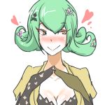  1girl artist_request blush digimon digimon_story:_cyber_sleuth female green_hair heart kishibe_rie simple_background smile solo yellow_eyes 