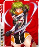  1girl breasts gradient gradient_background green_hair lilith-soft ninja oohashi_takayuki tachibana_fumi taimanin_asagi taimanin_asagi_battle_arena weapon 