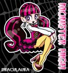  1girl draculaura earrings fang female high_heels jewelry looking_at_viewer md5_mismatch monster_high shiroyama_rikuta simple_background solo vampire violet_eyes 