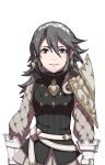  1girl fire_emblem fire_emblem_if grey_hair hairband messy_hair official_art simple_background smile soleil_(fire_emblem_if) solo upper_body 