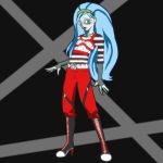  1girl artist_request blue_eyes blue_hair blue_skin earrings female full_body ghoulia_yelps glasses jewelry lipstick looking_at_viewer md5_mismatch monster_high red_lipstick simple_background solo zombie 