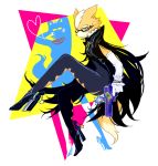  1girl bayonetta bodysuit cape cosplay crossover fox_mccloud furry genderswap glasses gloves green_eyes gun handgun high_heels latex nintendo simple_background solo star_fox sweat tail weapon 