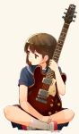  1girl character_request copyright_request electric_guitar guitar guitar_pick instrument nagian school_uniform serafuku simple_background solo 