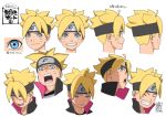  ahoge angry blonde_hair blue_eyes boruto:_the_movie character_sheet expression_sheet forehead_protector grin jacket naruto official_art pout simple_background smile spiky_hair uzumaki_boruto whiskers 