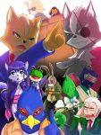  andross blue_eyes blue_hair cosplay eyepatch falco_lombardi fox_mccloud furry green_eyes james_mccloud jewelry krystal leon_powalski long_hair necklace necktie nintendo peppy_hare red_eyes slippy_toad star_fox suit sunglasses wolf_o&#039;donnell 
